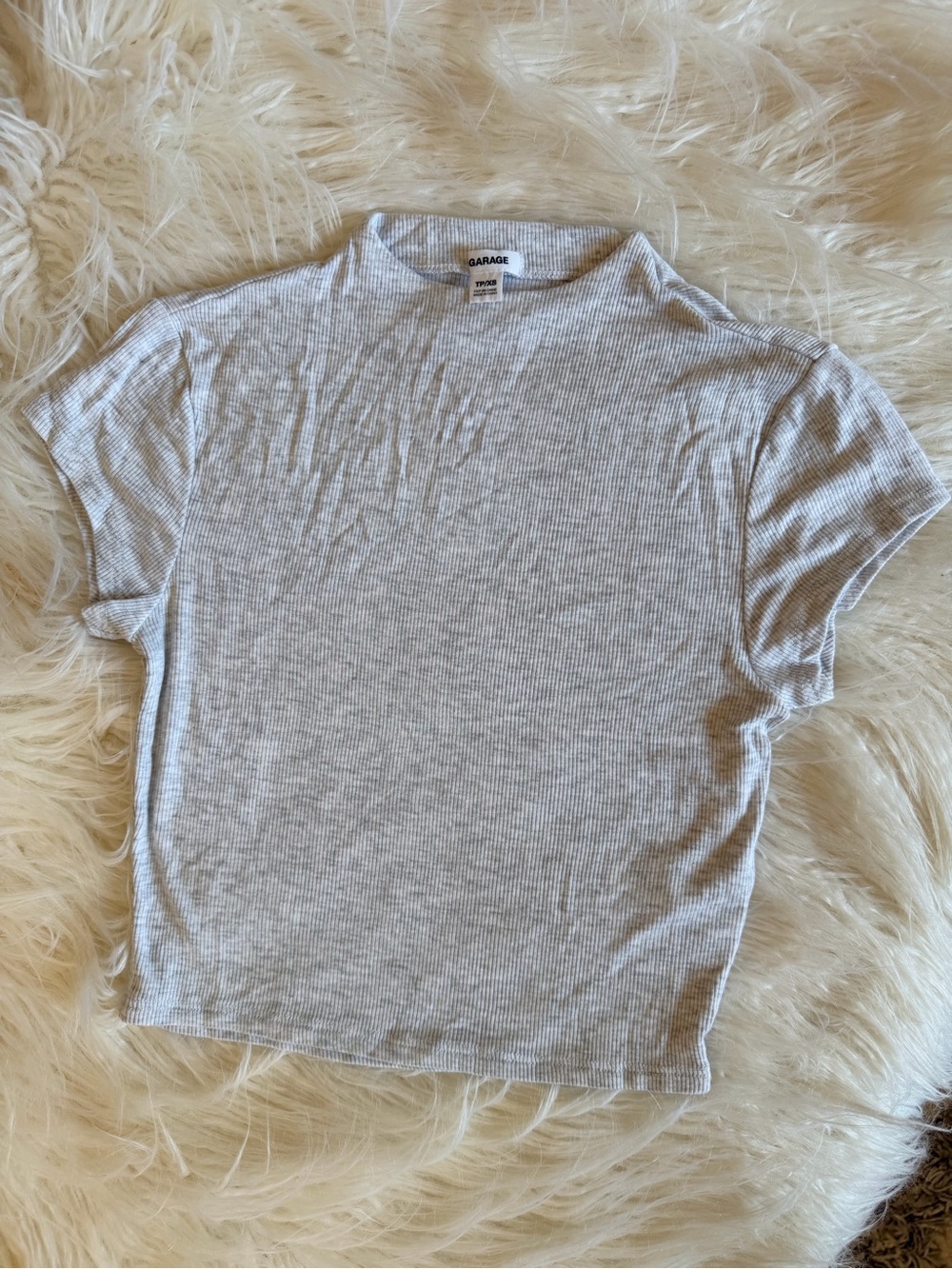 Garage Light Gray Ribbed Mock Neck Short Sleeve Tee